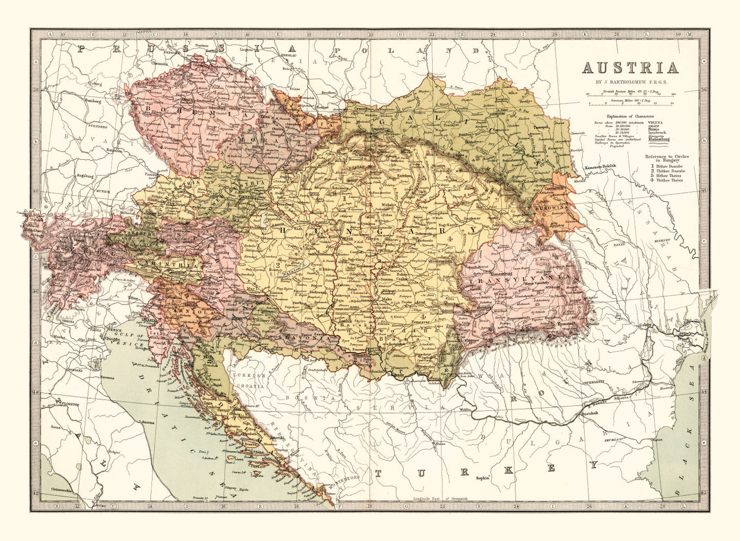 Vintage Map of Austria 1871