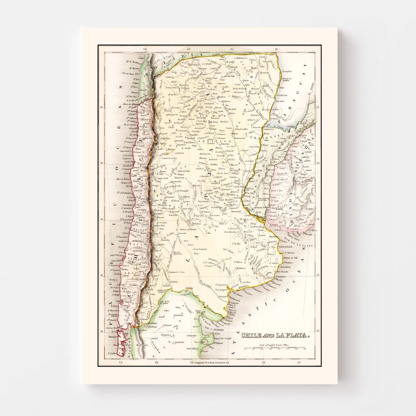 Vintage Map of Chile & La Plata 1832