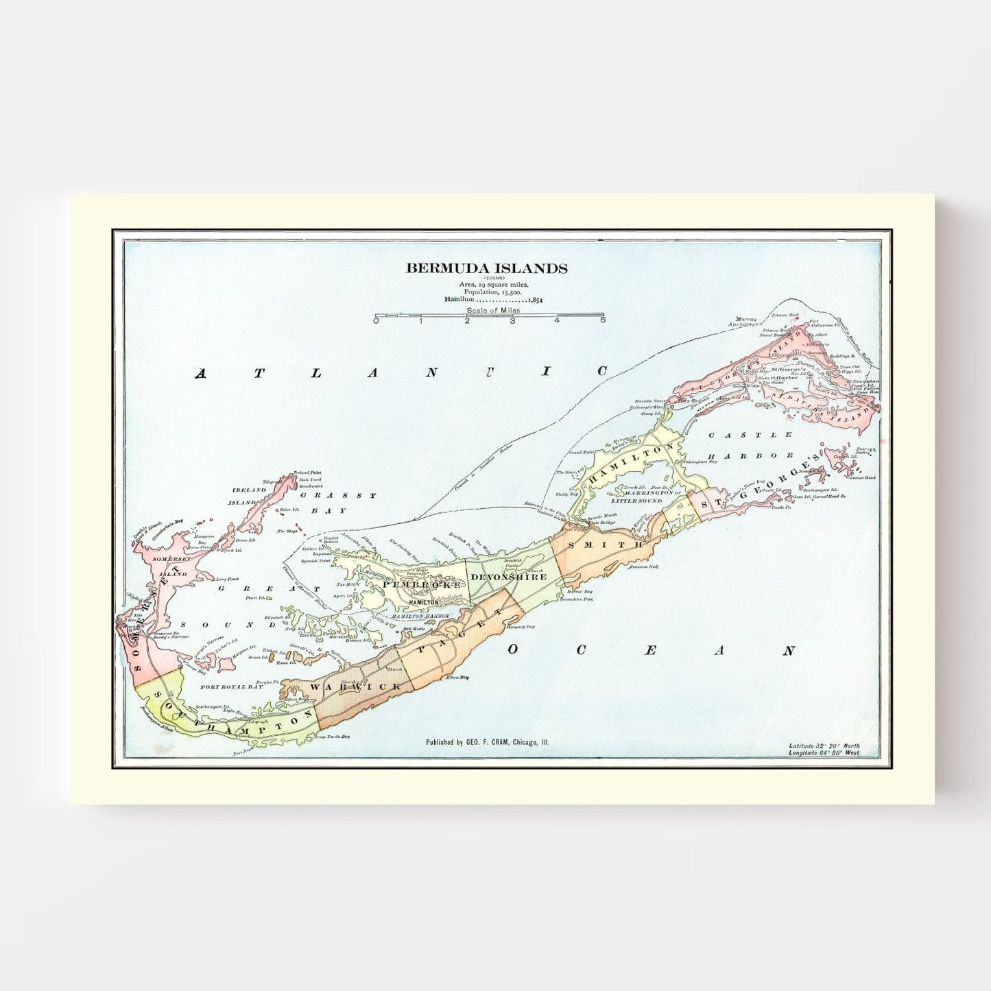 Vintage Map of Bermuda Islands 1901