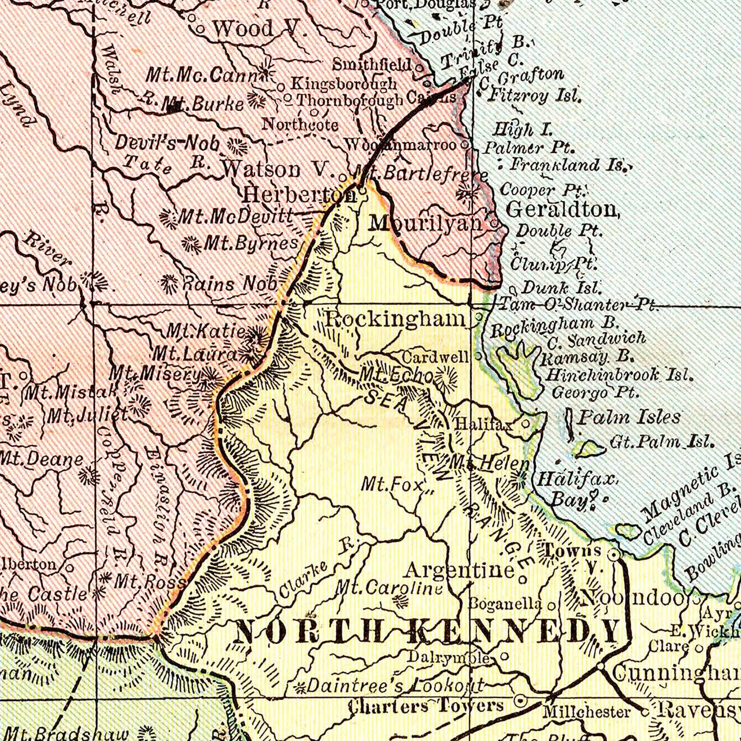 Vintage Map of Queensland, Australia 1901