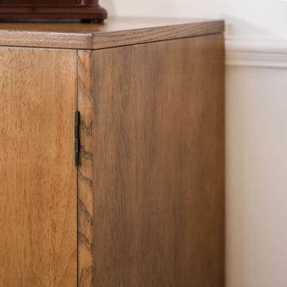 Rustic Hand-Carved Wooden 2-Door Cabinet with Floral Detailing - Natural Wood