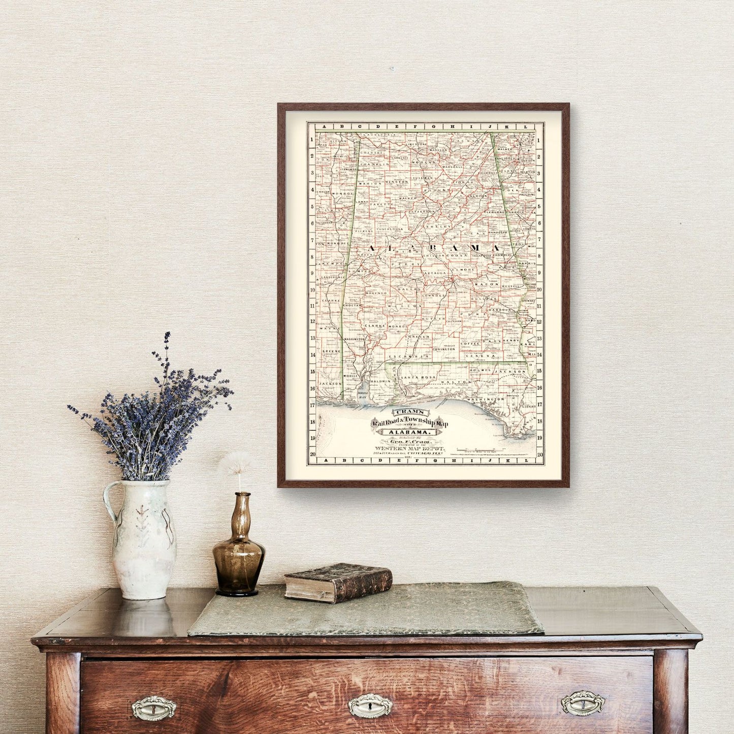 Vintage Railroad Map of Alabama 1882