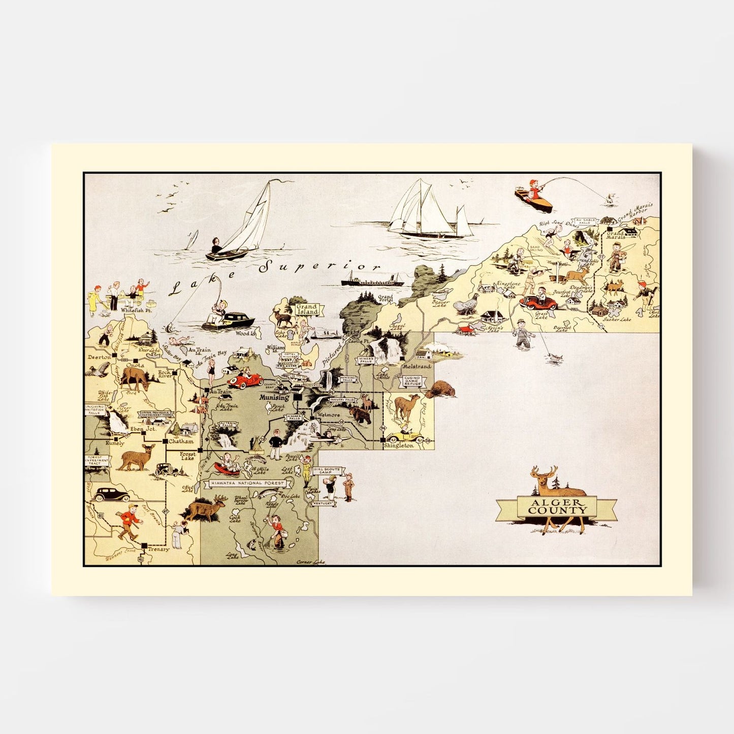 Vintage Map of Alger County, Michigan 1936