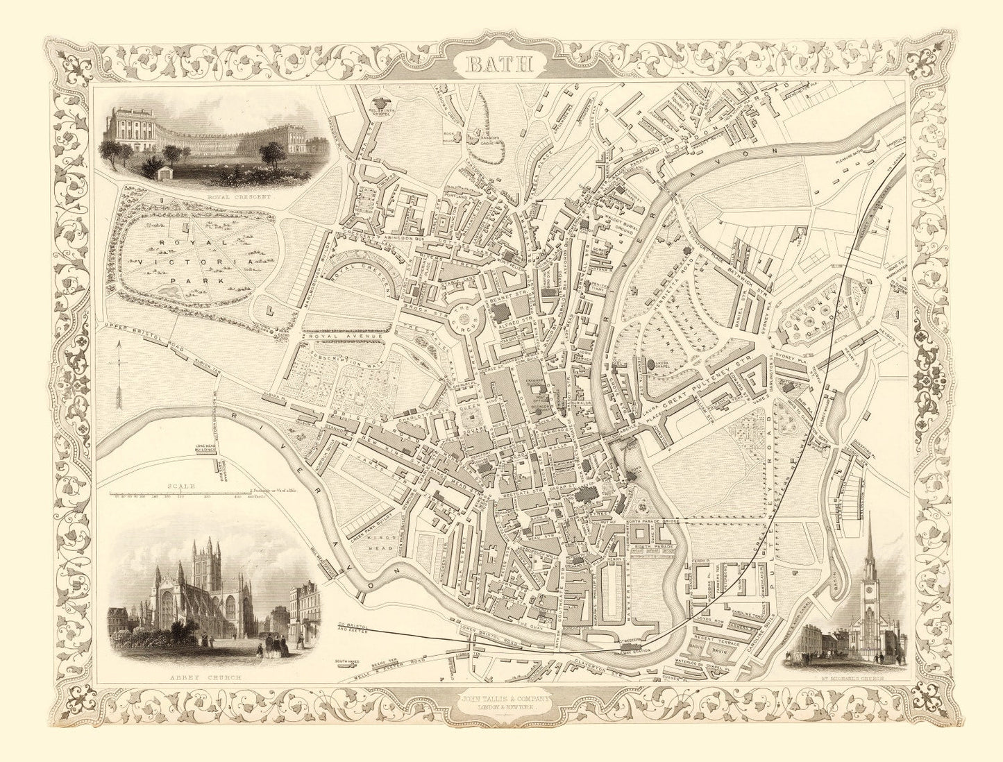 Vintage Map of Bath, United Kingdom 1851
