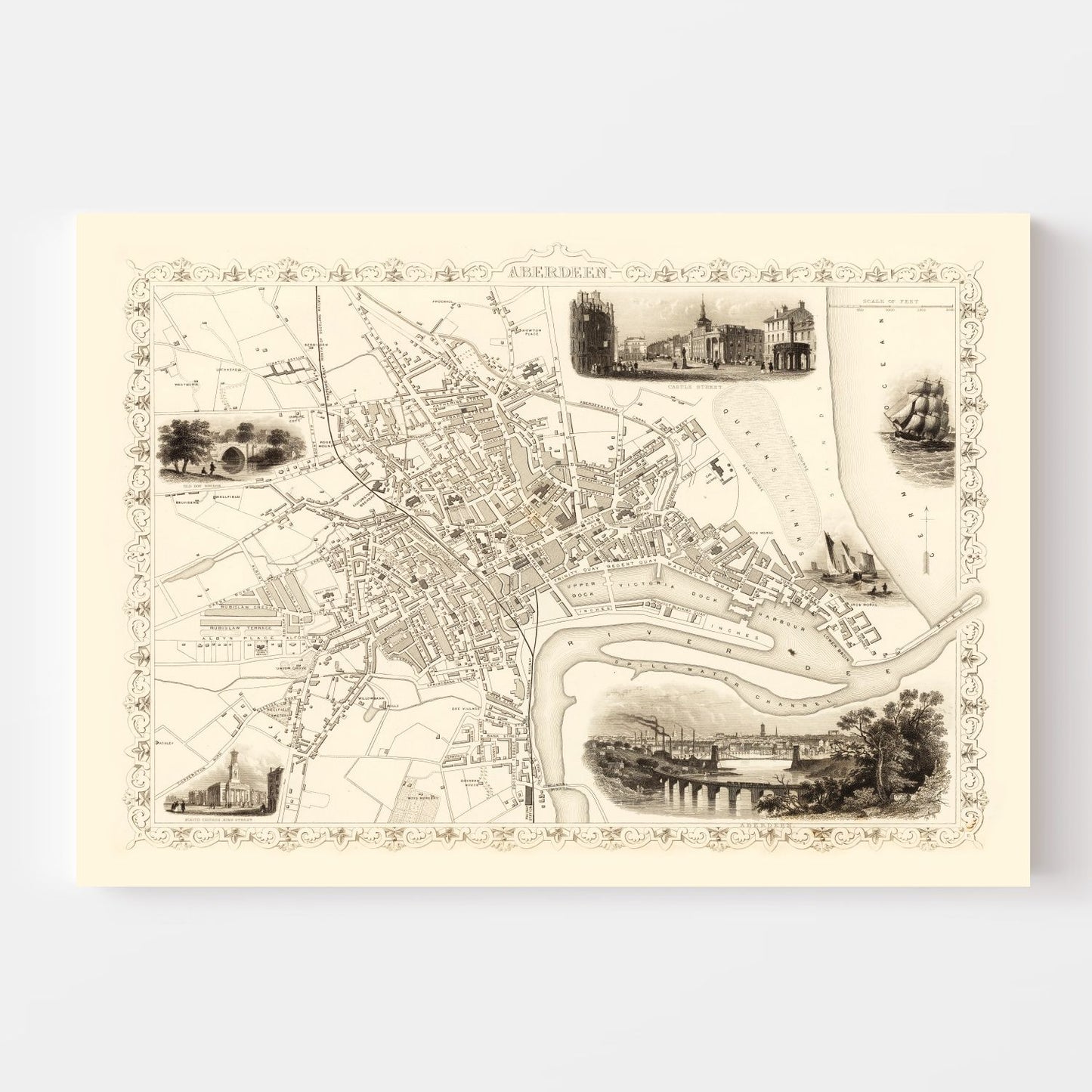 Vintage Map of Aberdeen, Scotland 1851