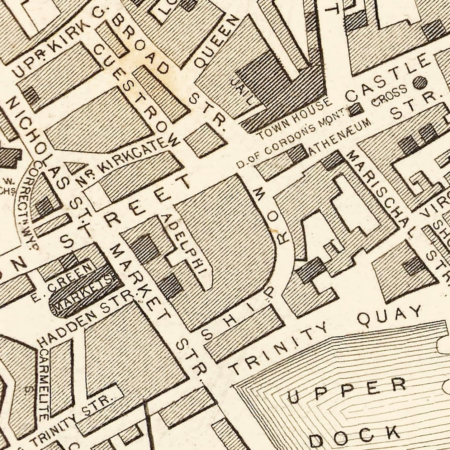 Vintage Map of Aberdeen, Scotland 1851