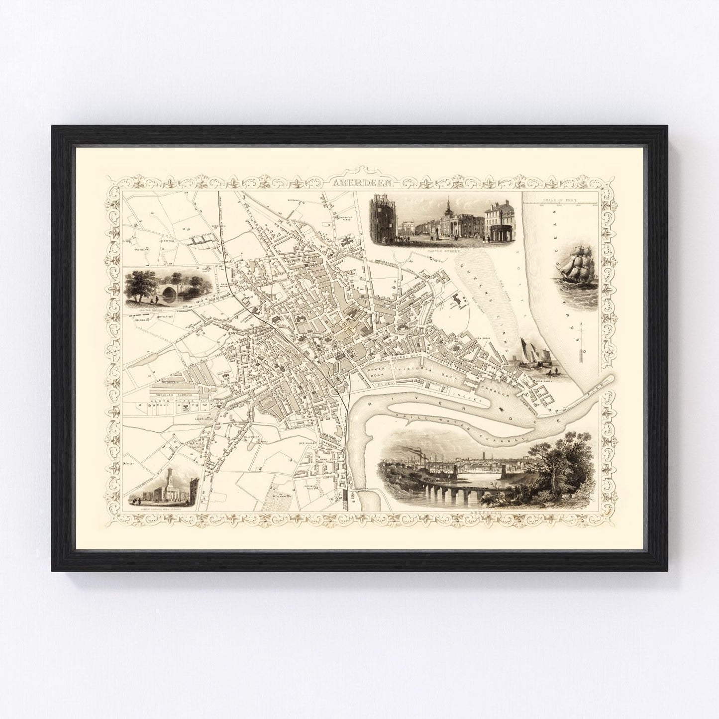 Vintage Map of Aberdeen, Scotland 1851