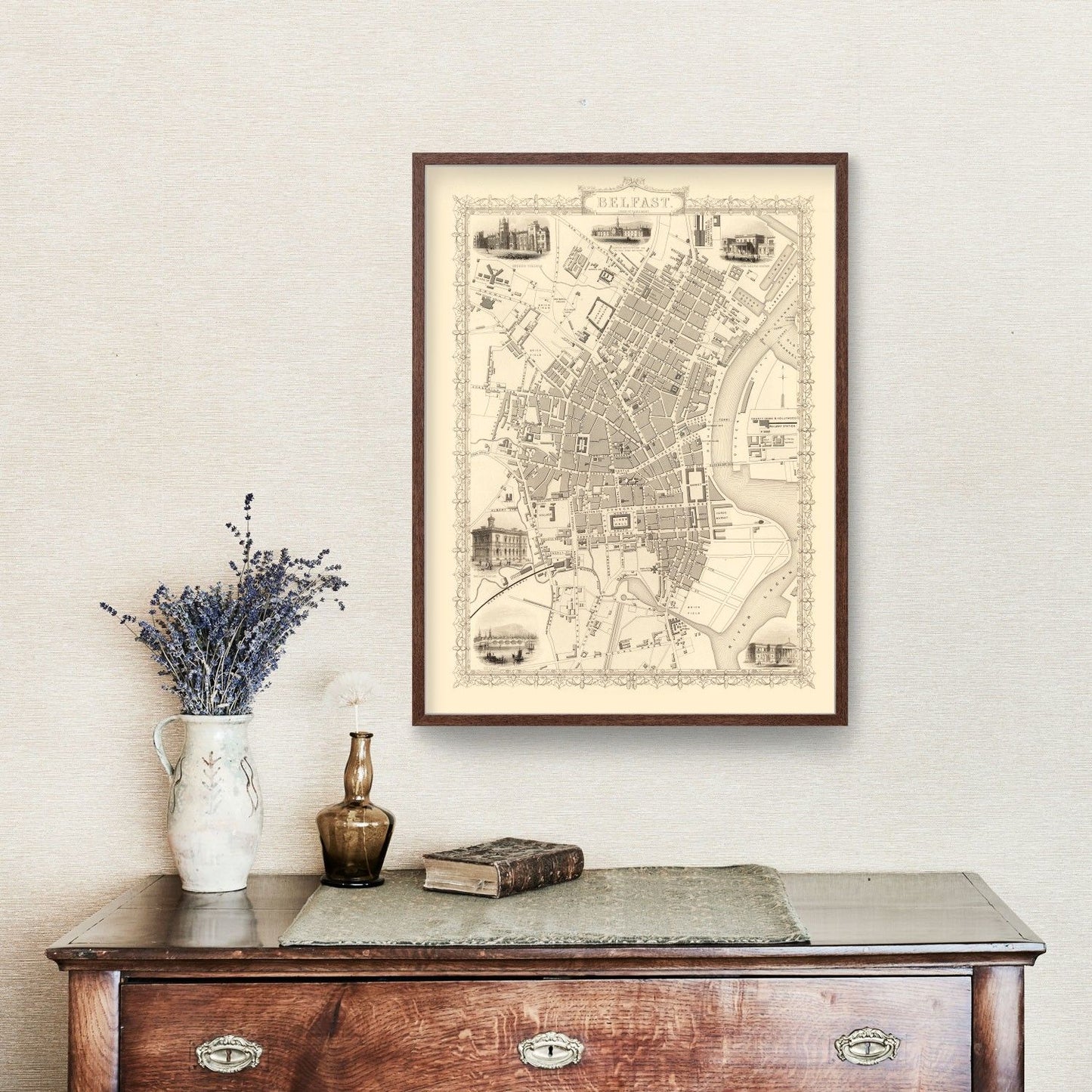 Vintage Map of Belfast, United Kingdom 1851