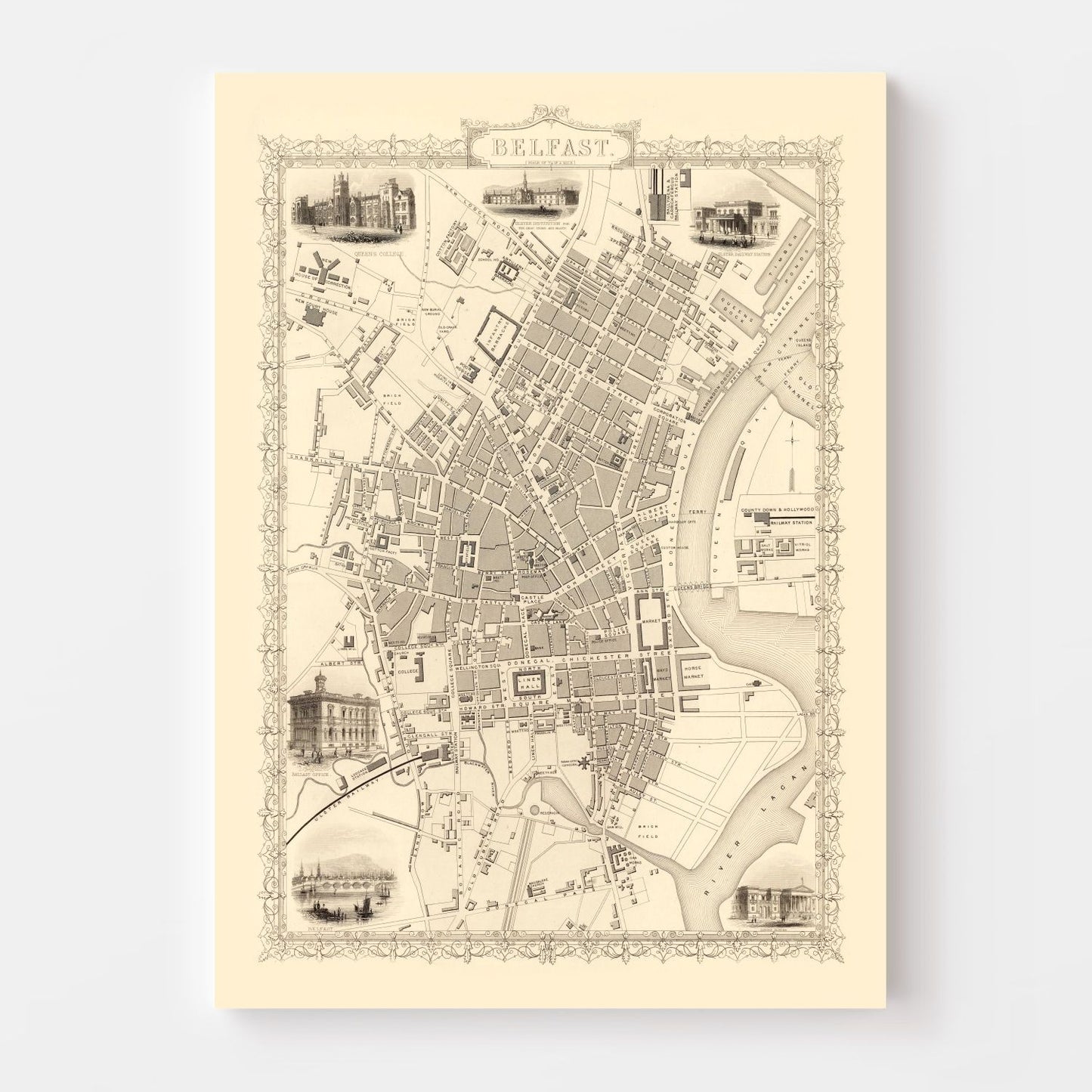 Vintage Map of Belfast, United Kingdom 1851