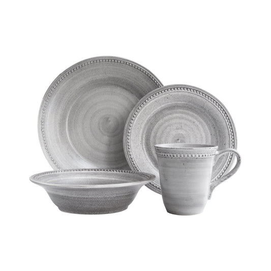 STONE 16 PC DINNER SET 14oz MUG 8.5" SP, 8.25" SOUP BOWL, 10.75" DP
