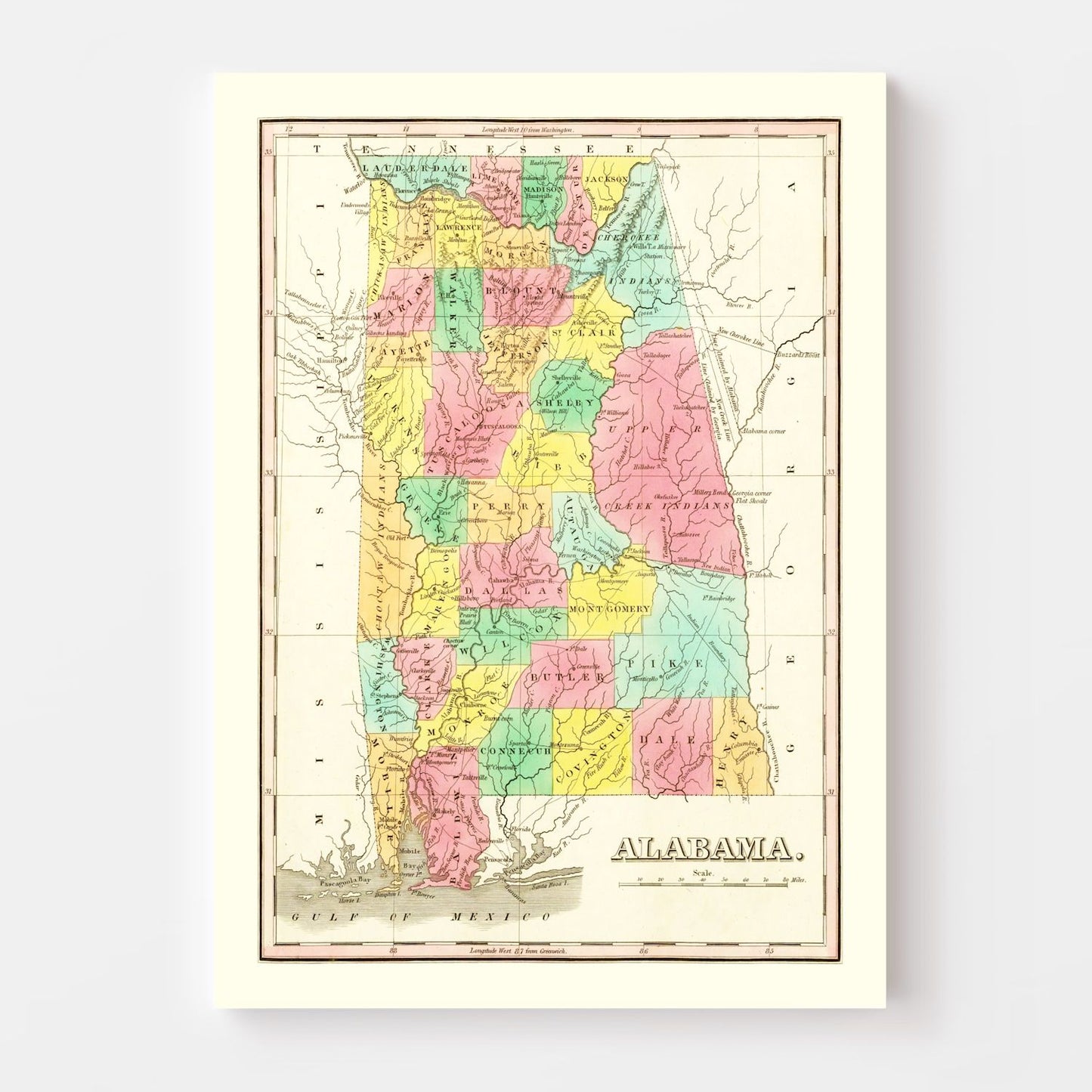 Vintage Map of Alabama 1831