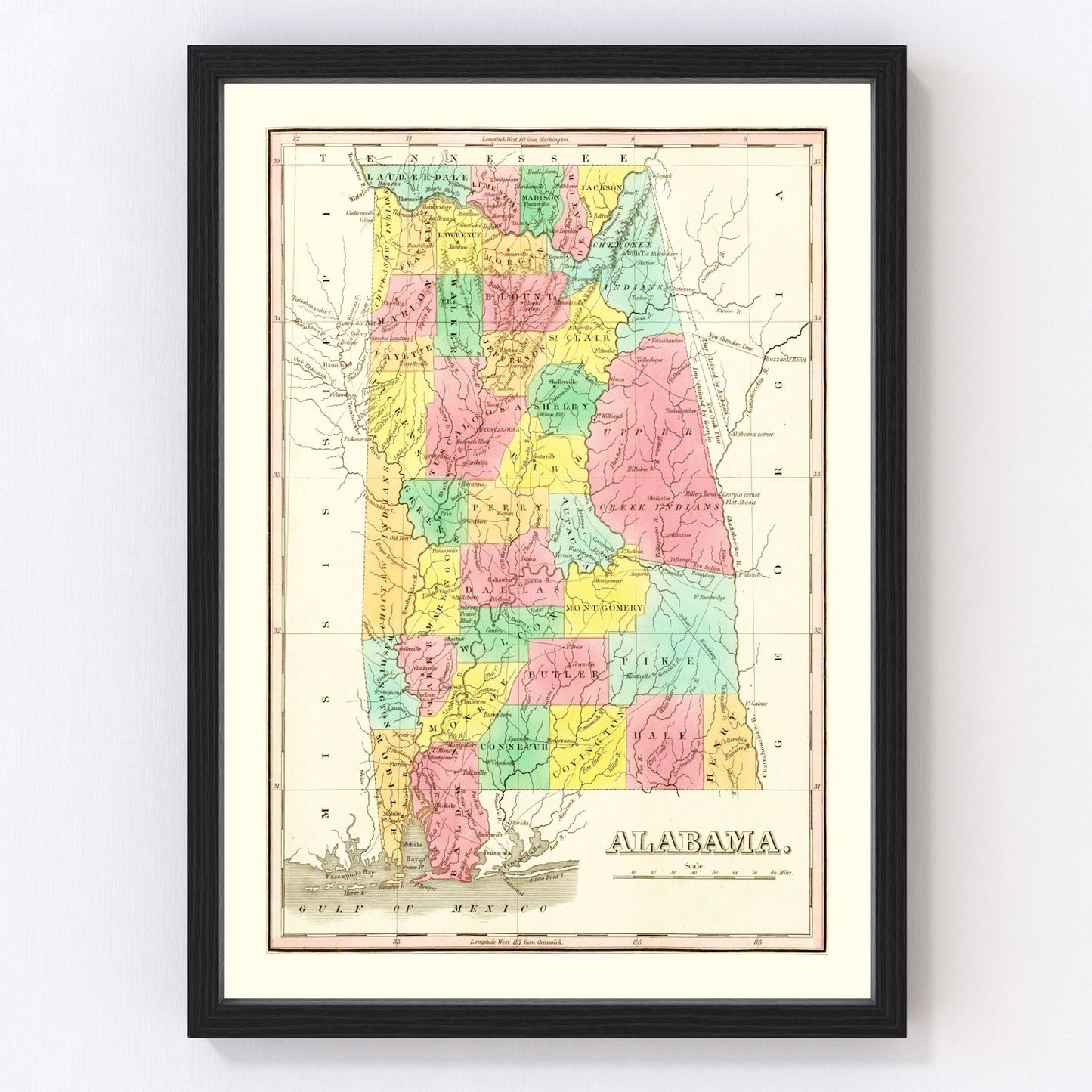 Vintage Map of Alabama 1831
