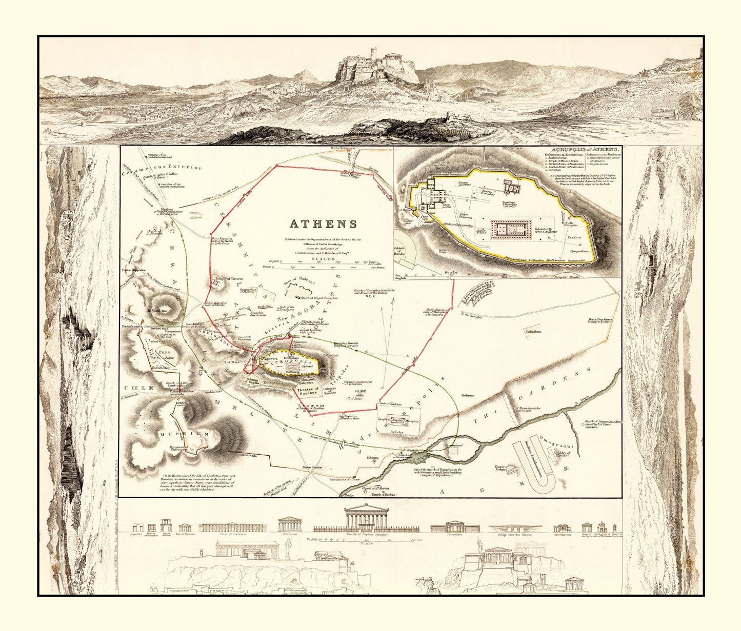 Vintage Map of Athens, Greece 1832
