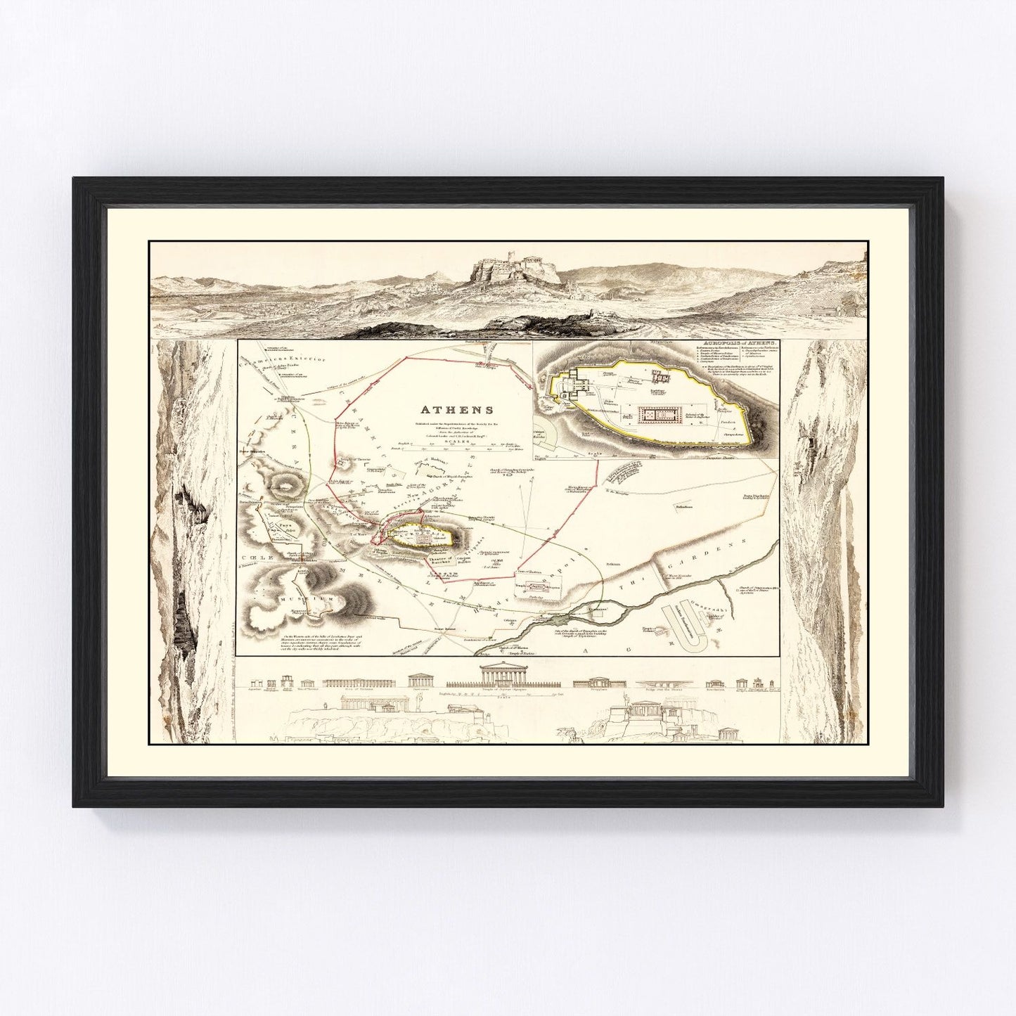 Vintage Map of Athens, Greece 1832