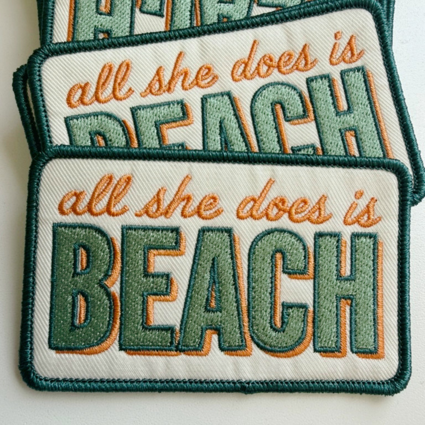 3.5" All She Does is BEACH -  Embroidered Hat Patch