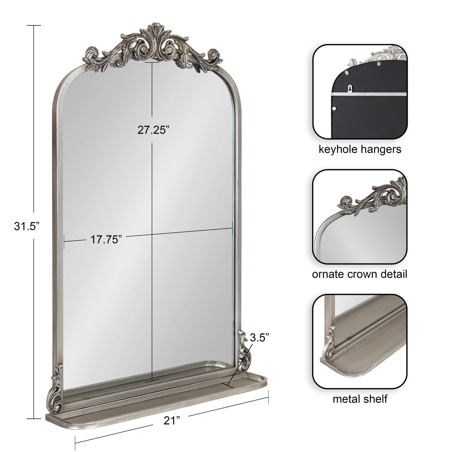 Arendahl Traditional Arch Mirror with Shelf