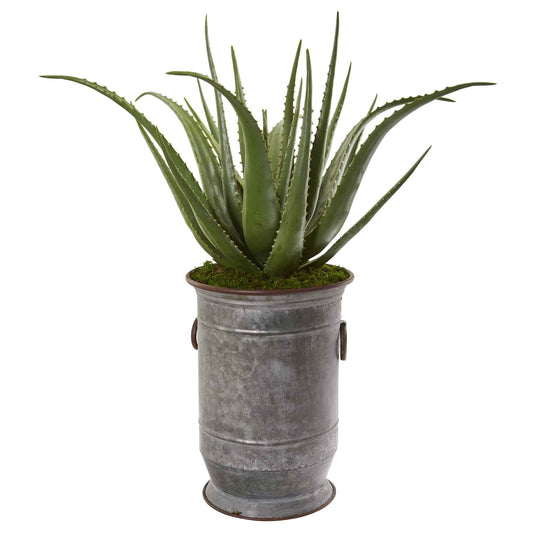 31" Aloe Artificial Plant in Metal Planter