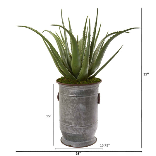 31" Aloe Artificial Plant in Metal Planter