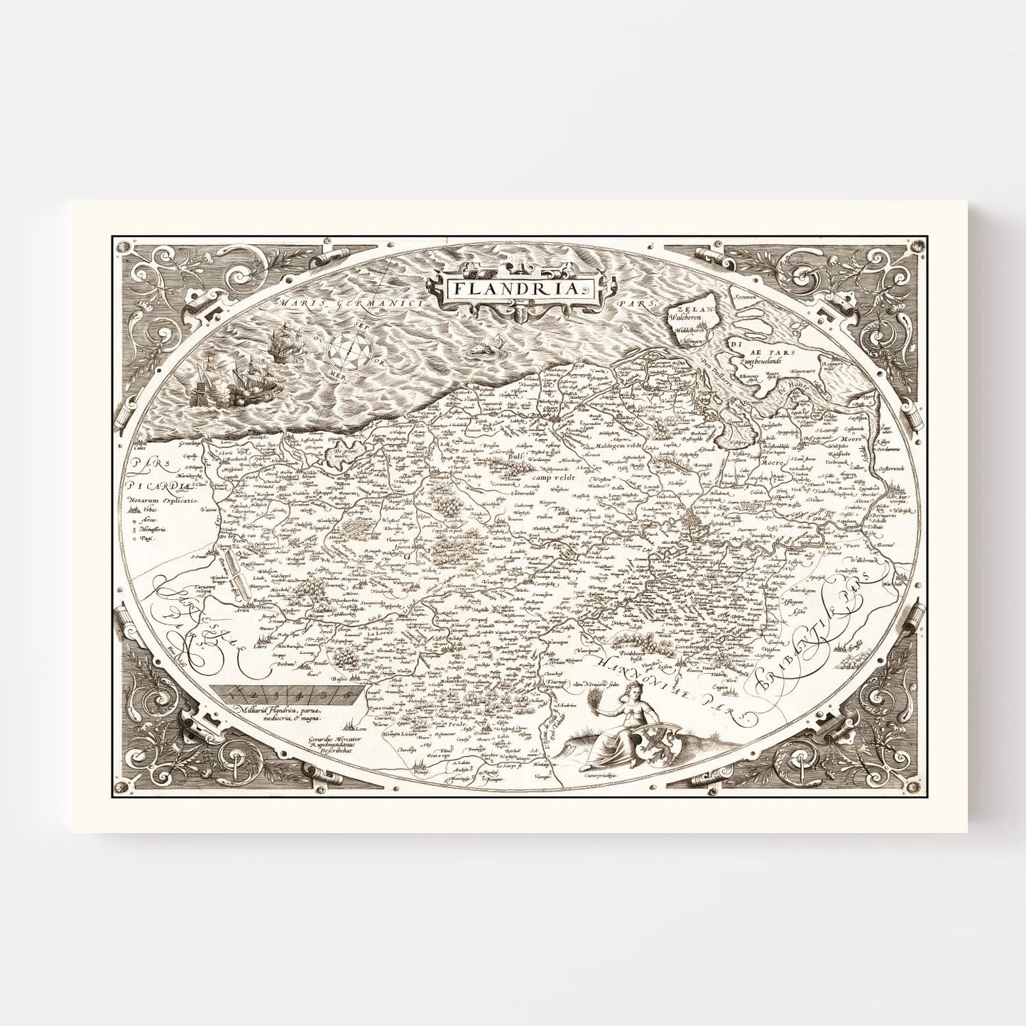 Vintage Map of Flanders, Belgium 1570