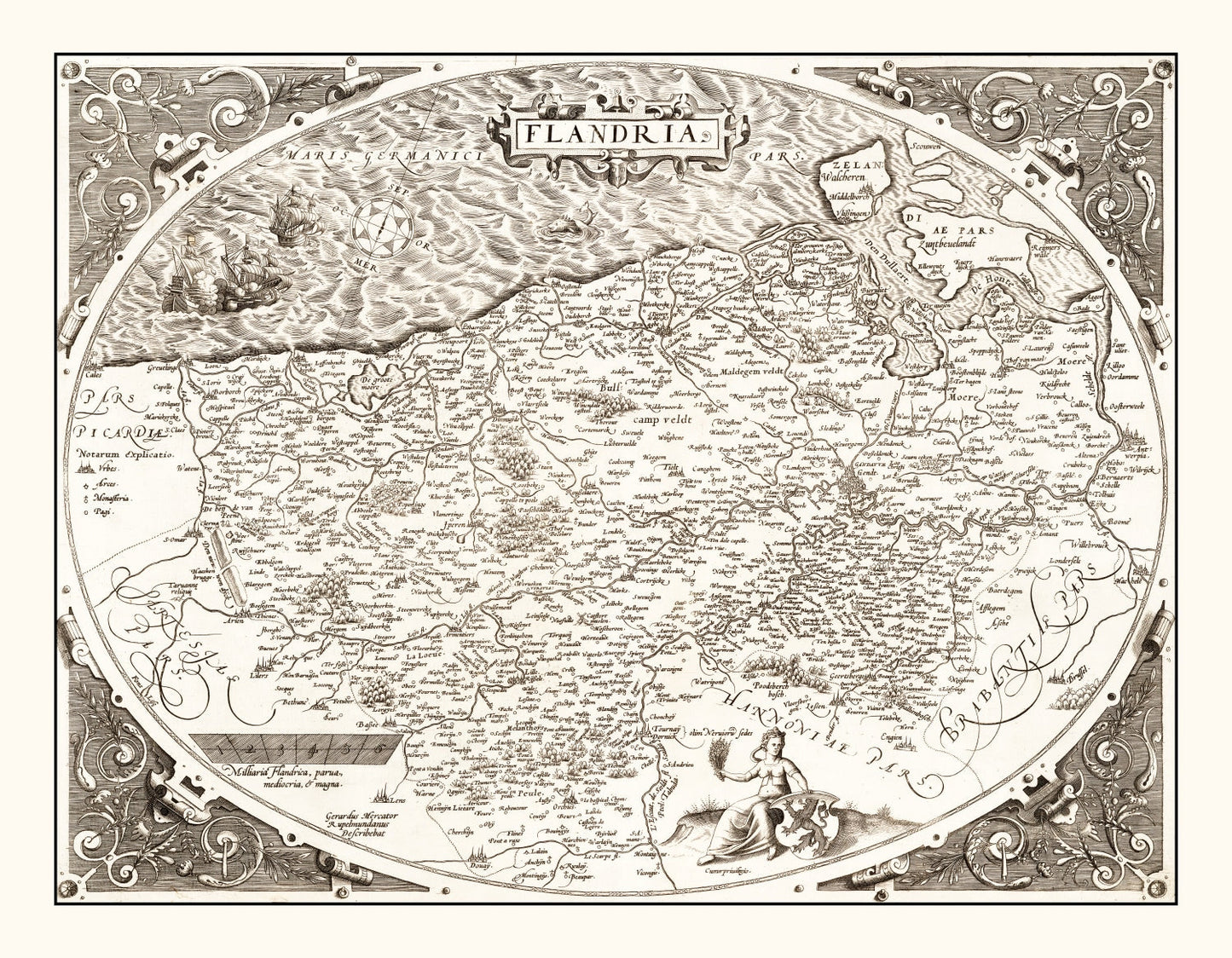 Vintage Map of Flanders, Belgium 1570