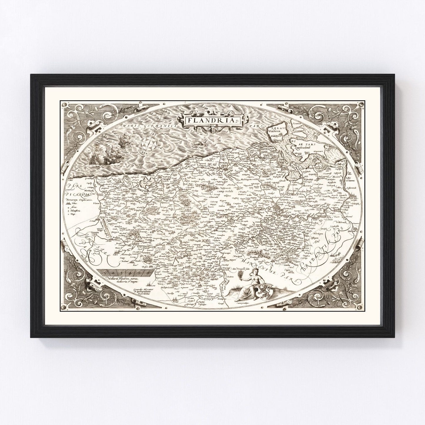 Vintage Map of Flanders, Belgium 1570