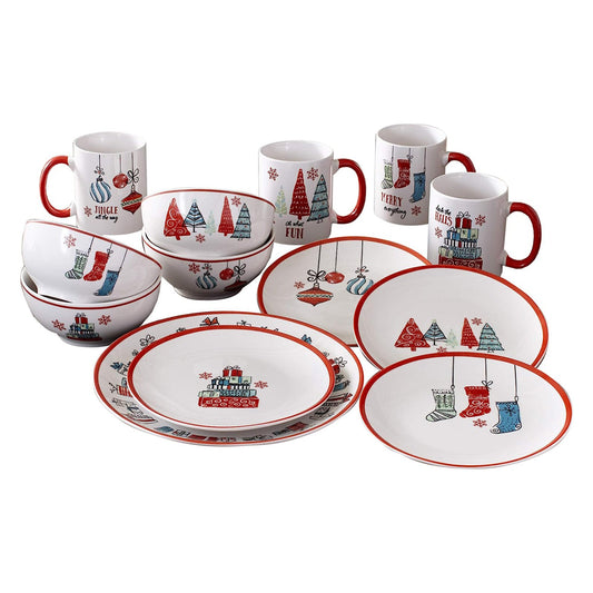 HOLIDAY GIFT 16PC DINNERWARE SET DP10.5",SP8",BOWL6",MUG 15oz RB