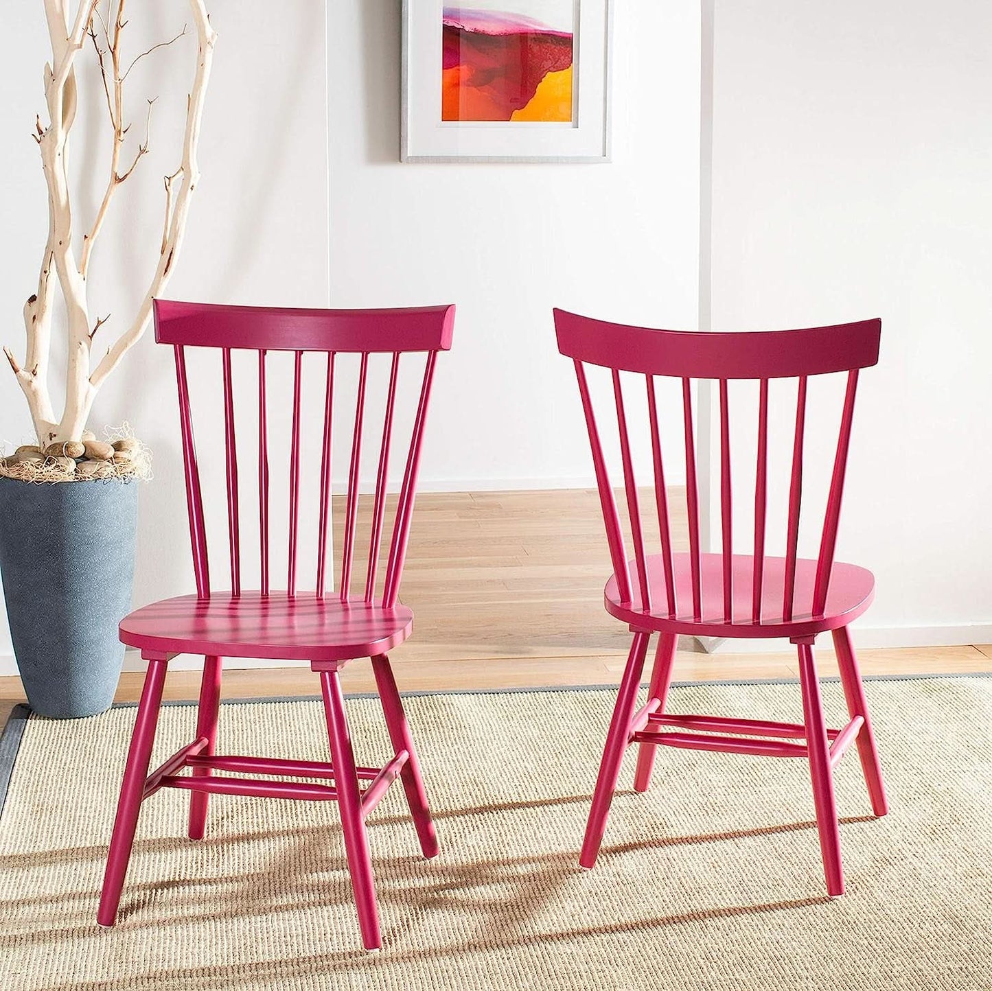 Raspberry Pink Spindle Side Chair Set of 2 Solid Oak