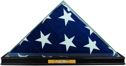 Perfect Cases All Glass Flag Display Case for 9.5' X 5' Flag with Engraving (Black).