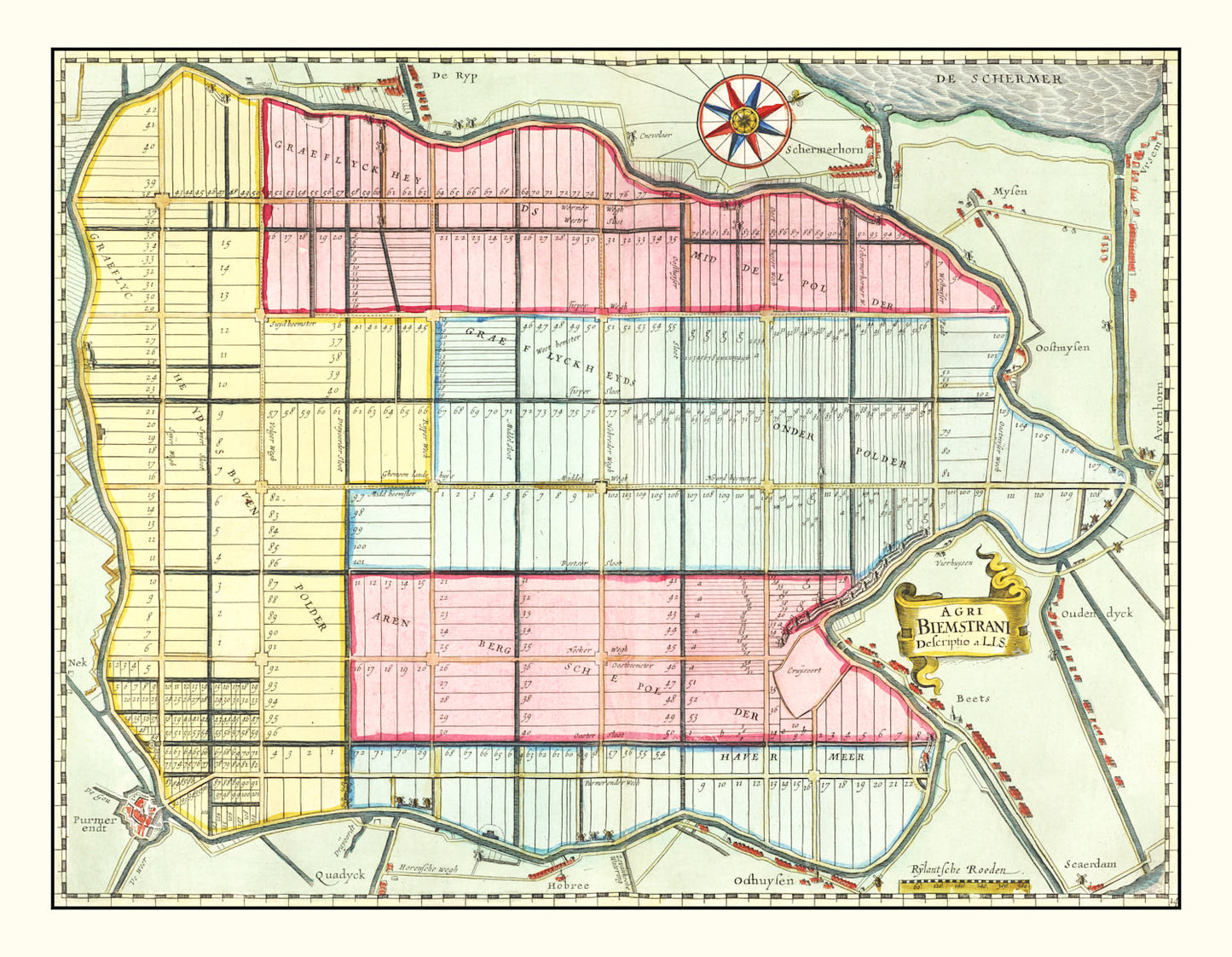 Vintage Map of Beemster, Holland 1665