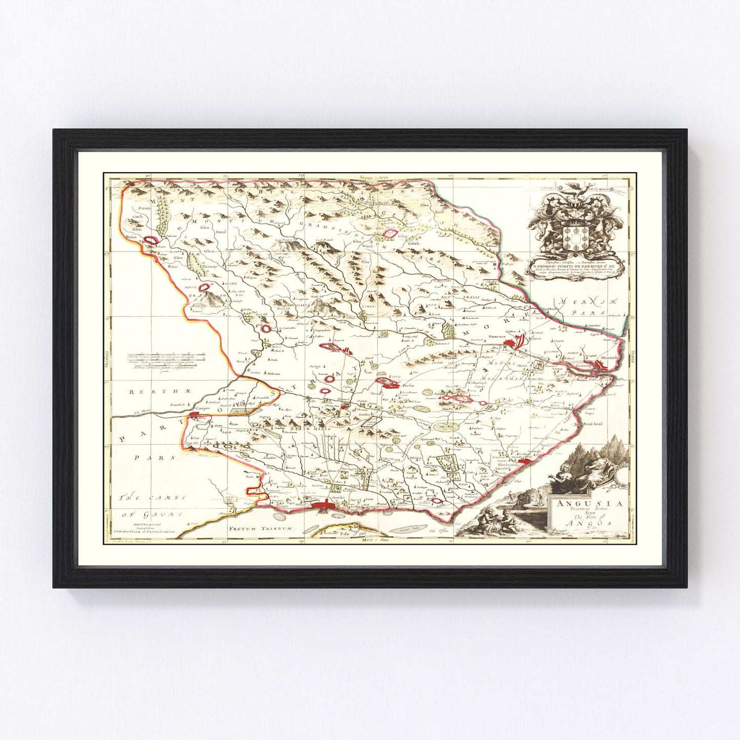 Vintage Map of Angus, Scotland 1665