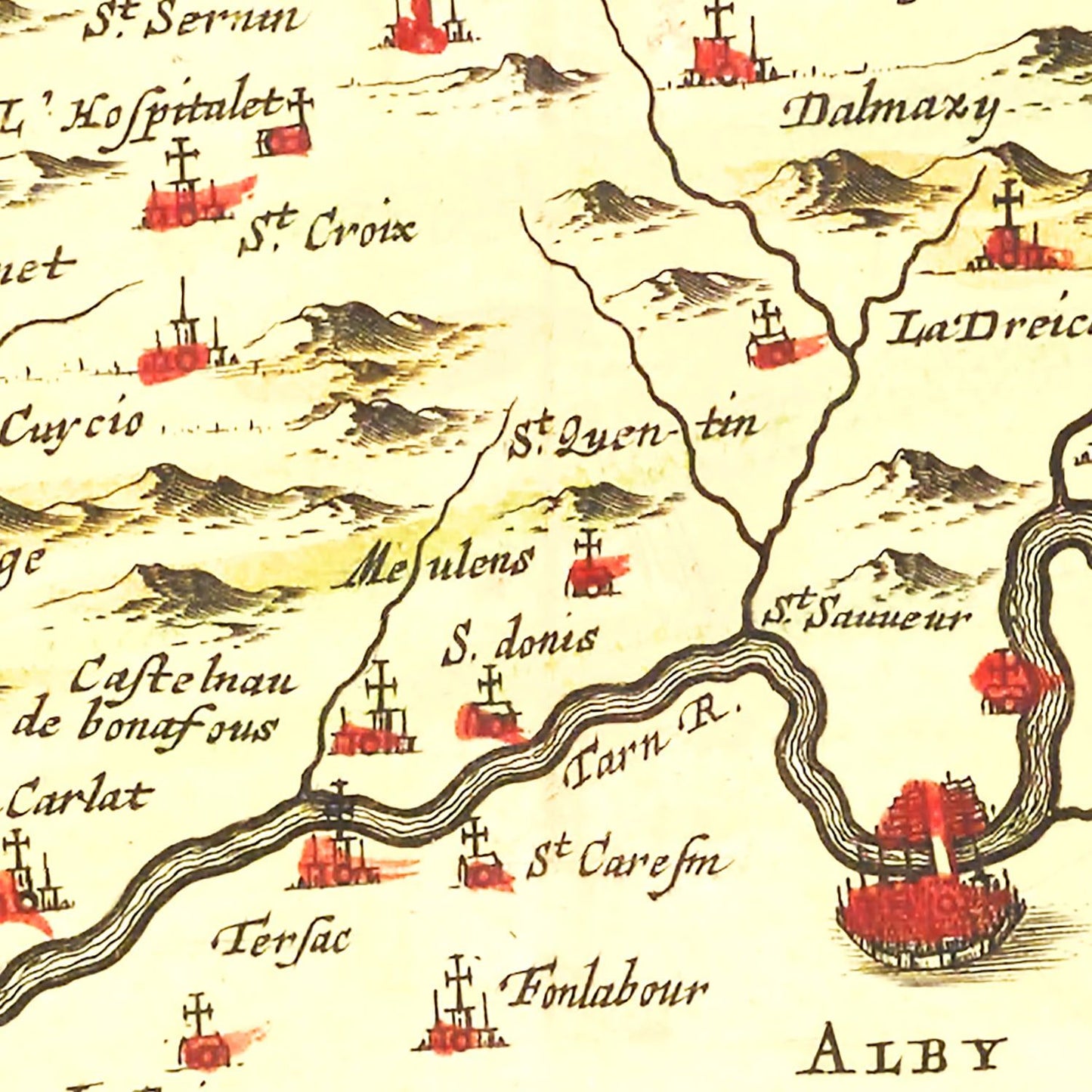 Vintage Map of Albi, France 1665