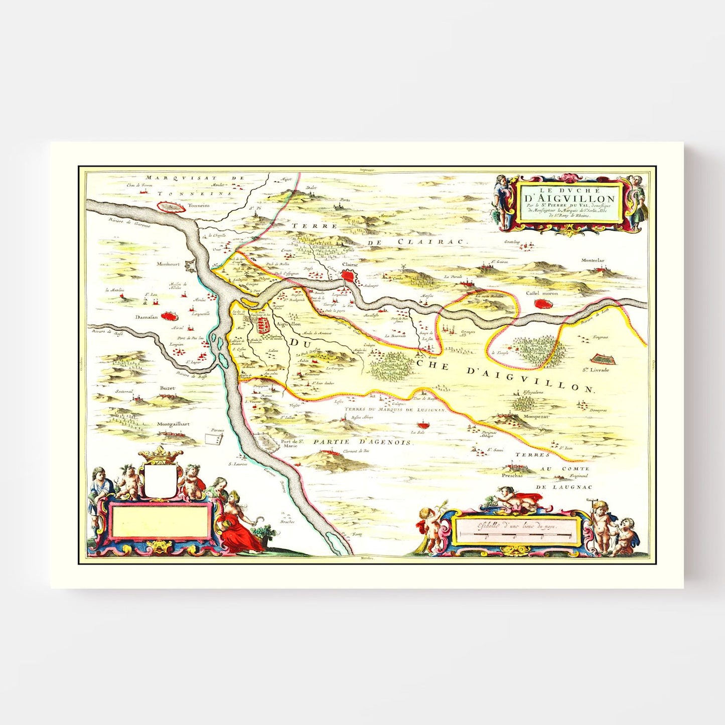 Vintage Map of Aiguillon, France 1665
