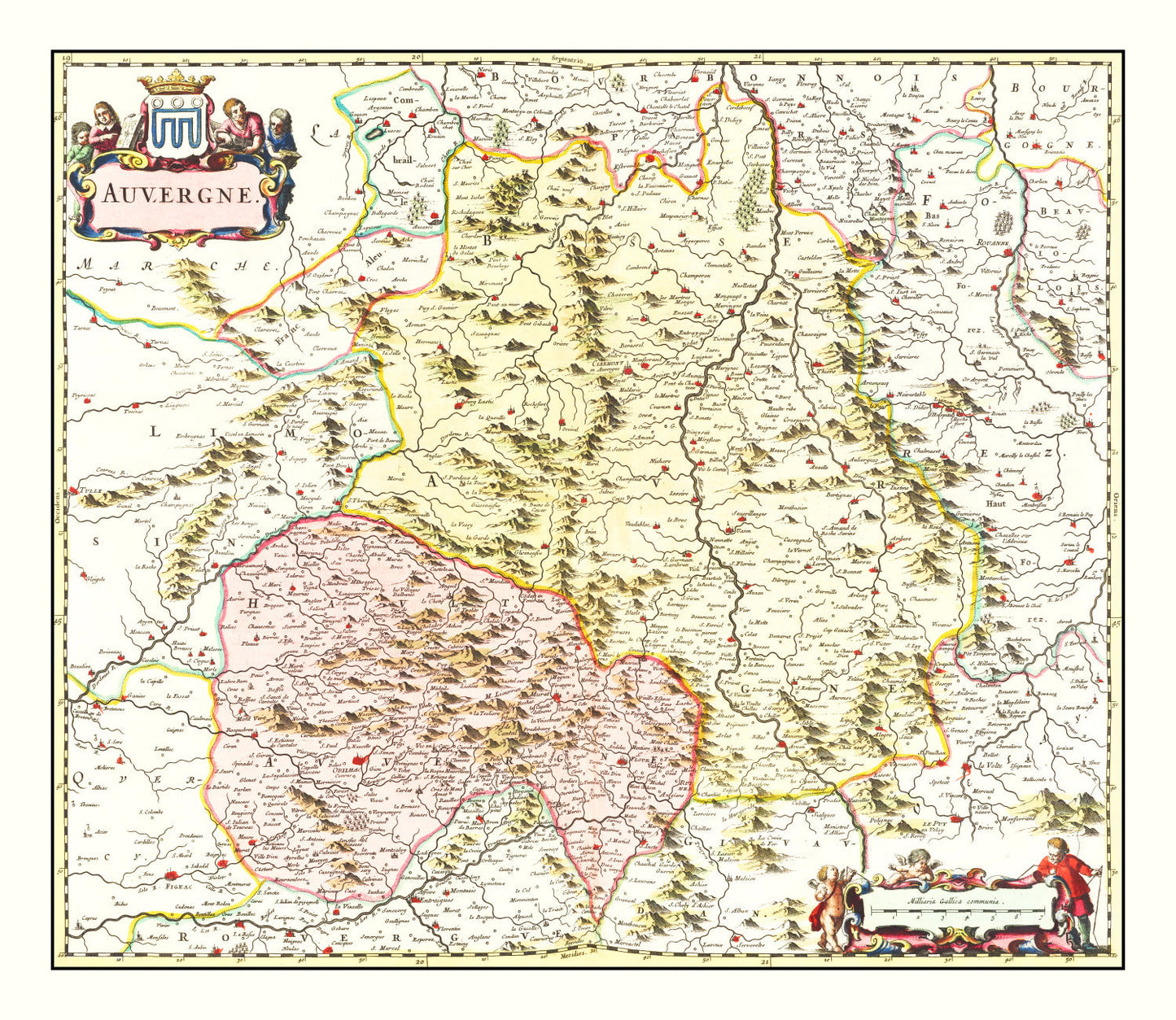 Vintage Map of Auvergne, France 1665