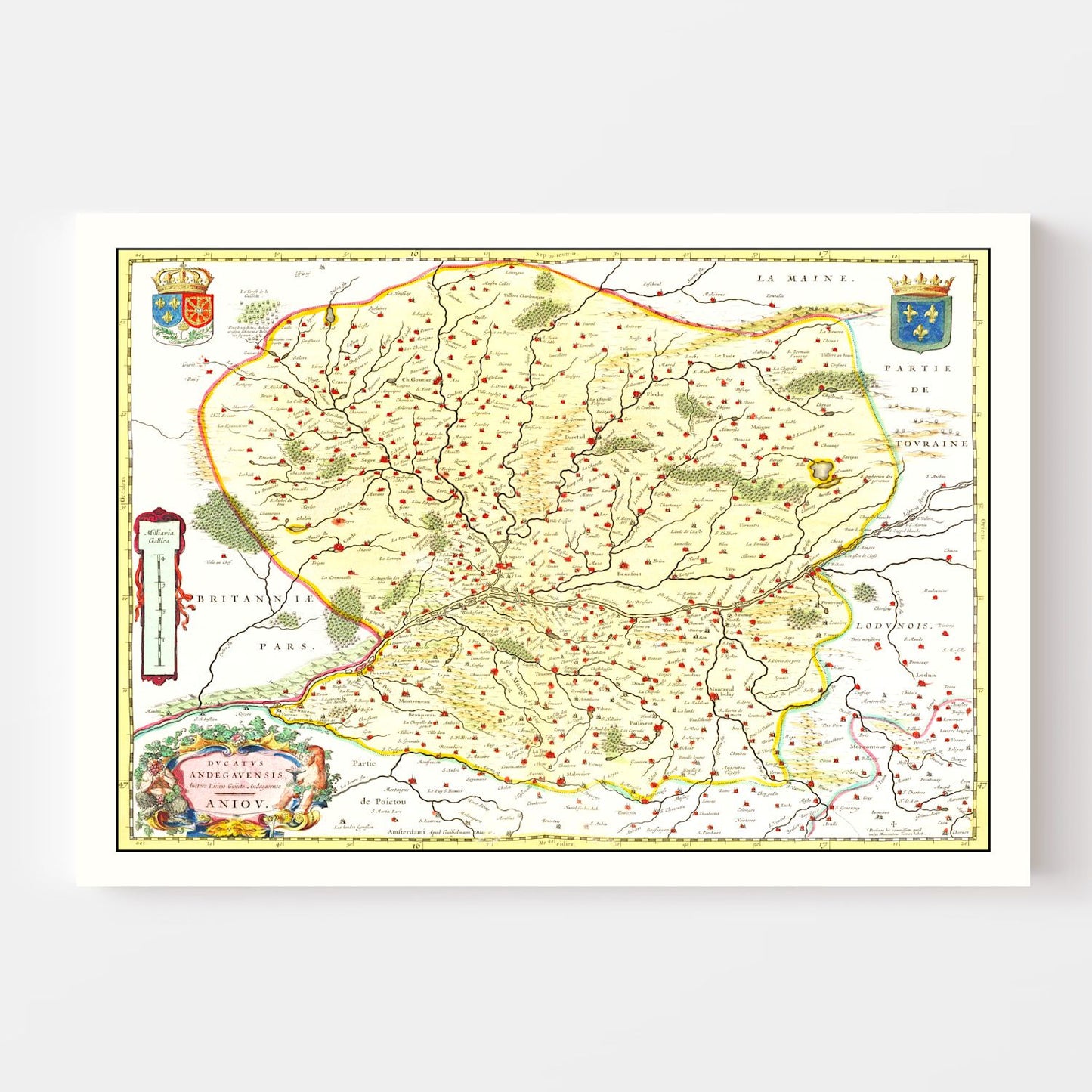 Vintage Map of Anjou, France 1665