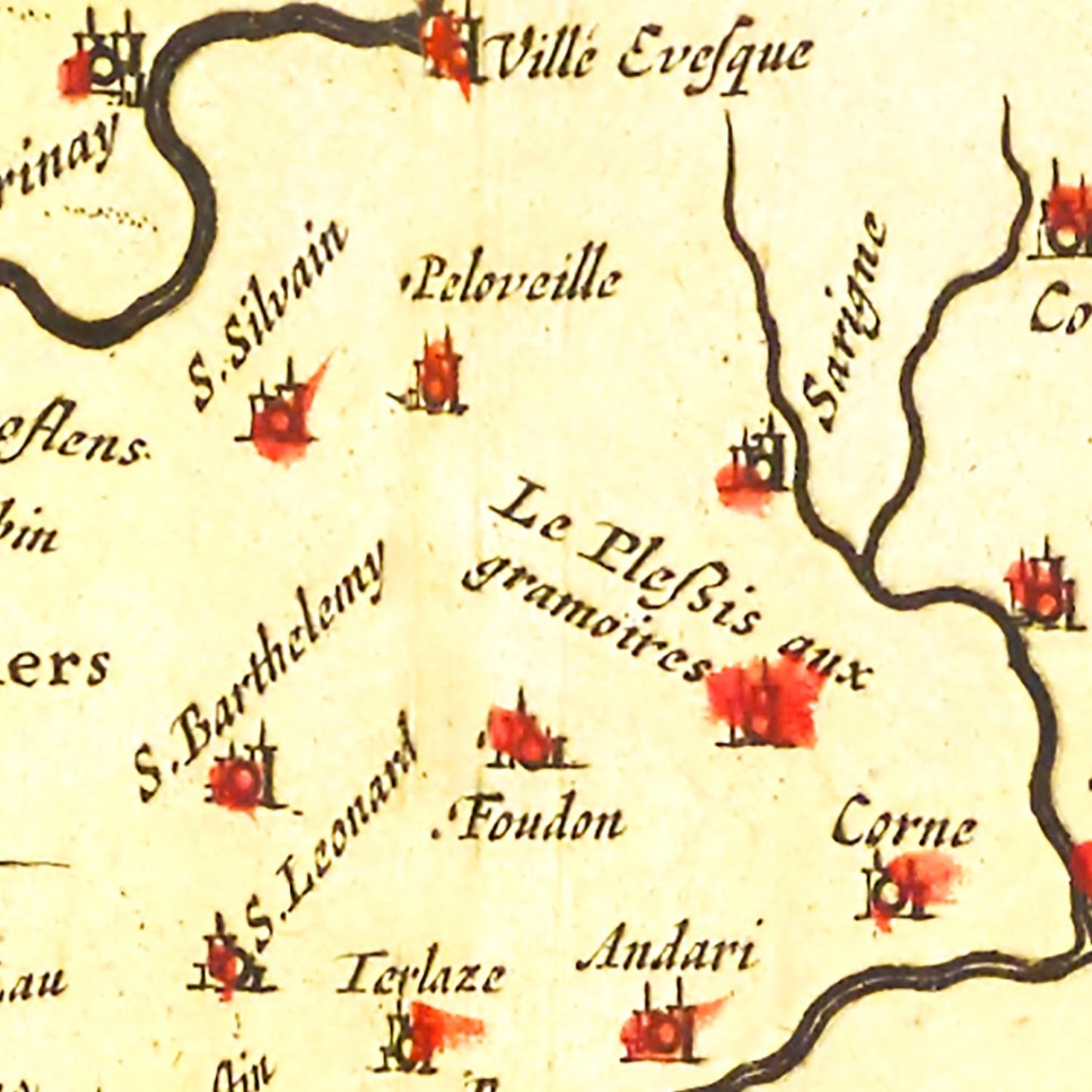 Vintage Map of Anjou, France 1665