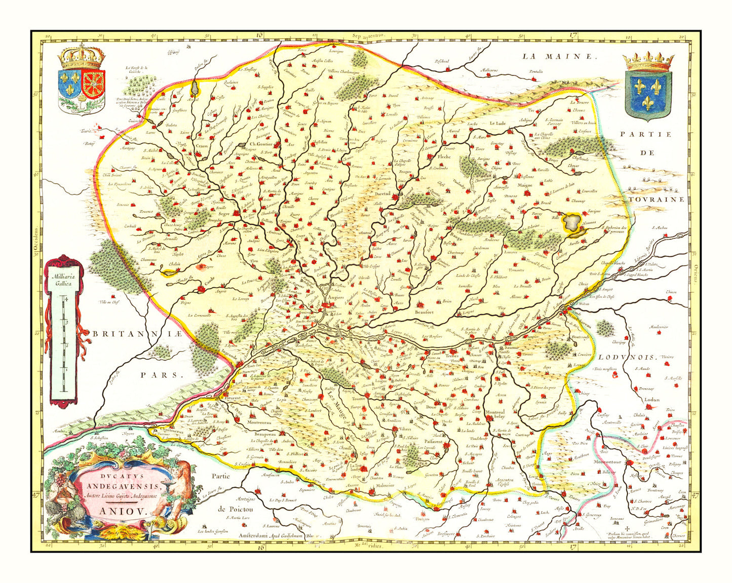 Vintage Map of Anjou, France 1665