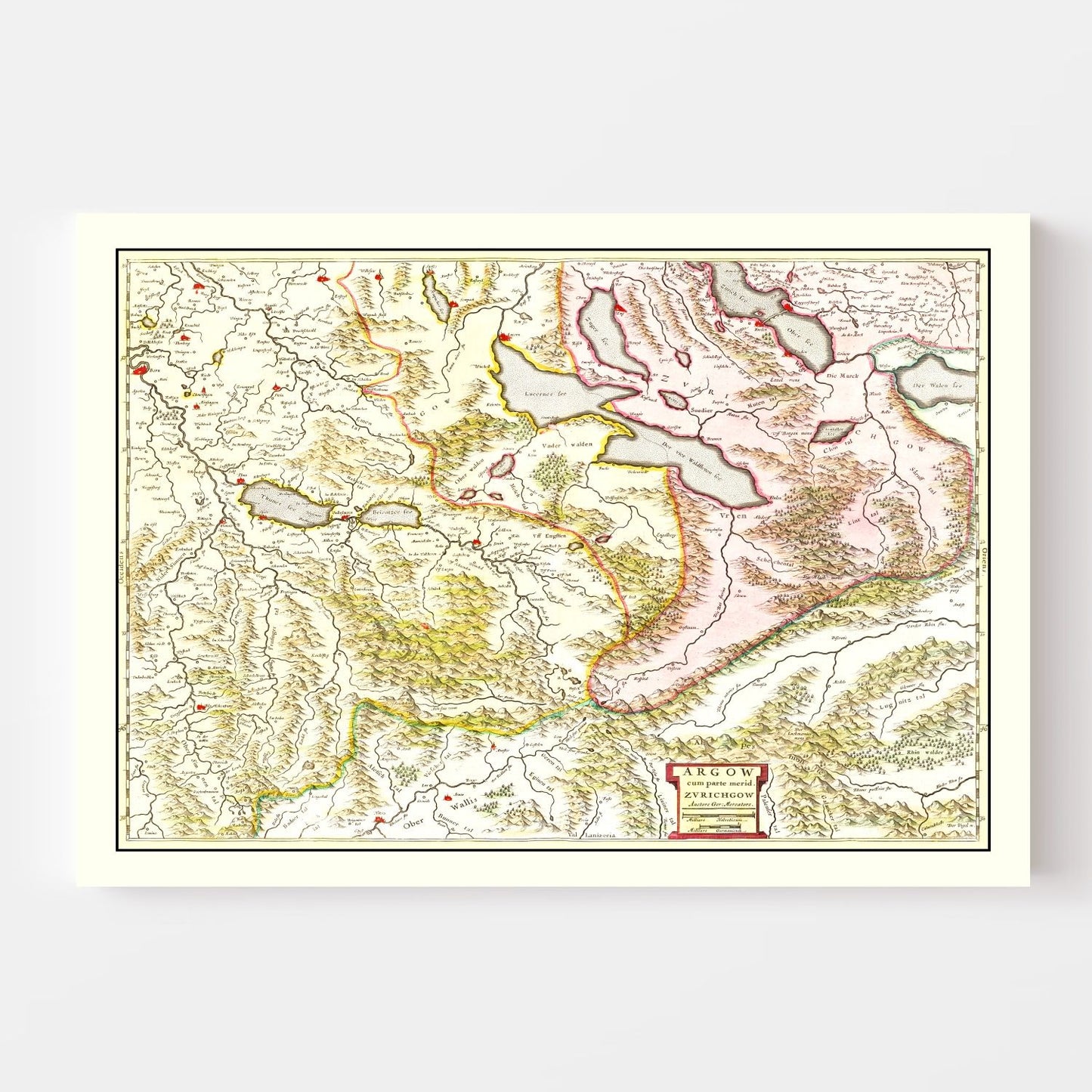 Vintage Map of Aargau & Zurich Switzerland 1665