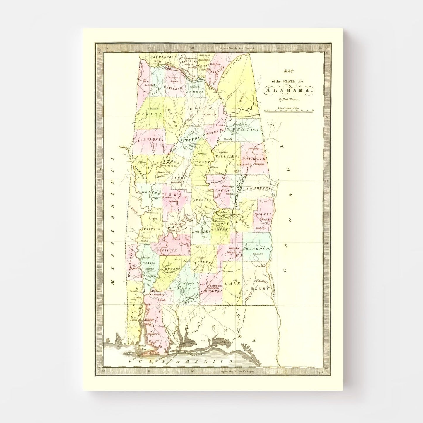 Vintage Map of Alabama 1834