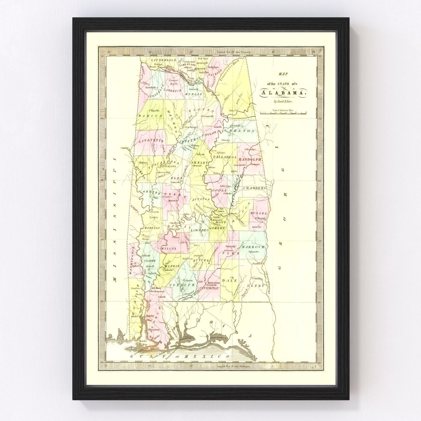 Vintage Map of Alabama 1834