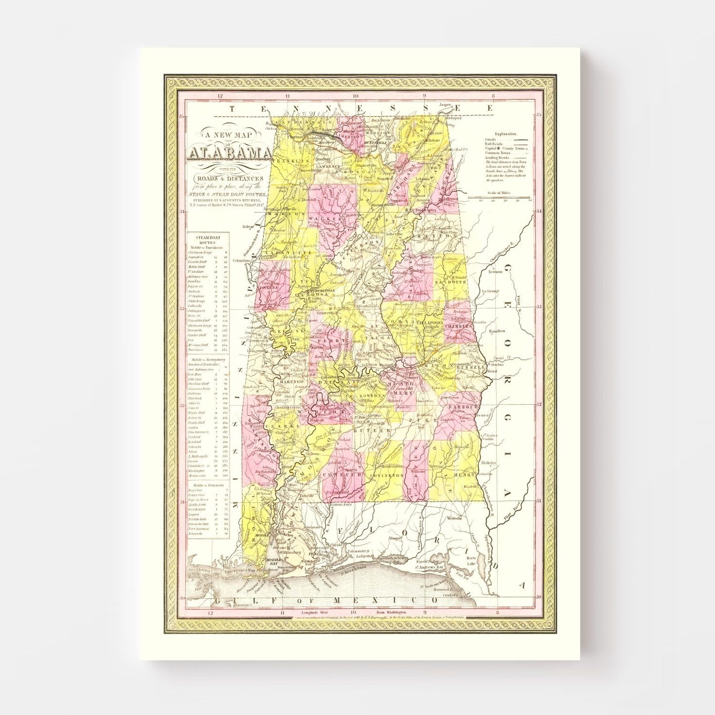 Vintage Map of Alabama 1847