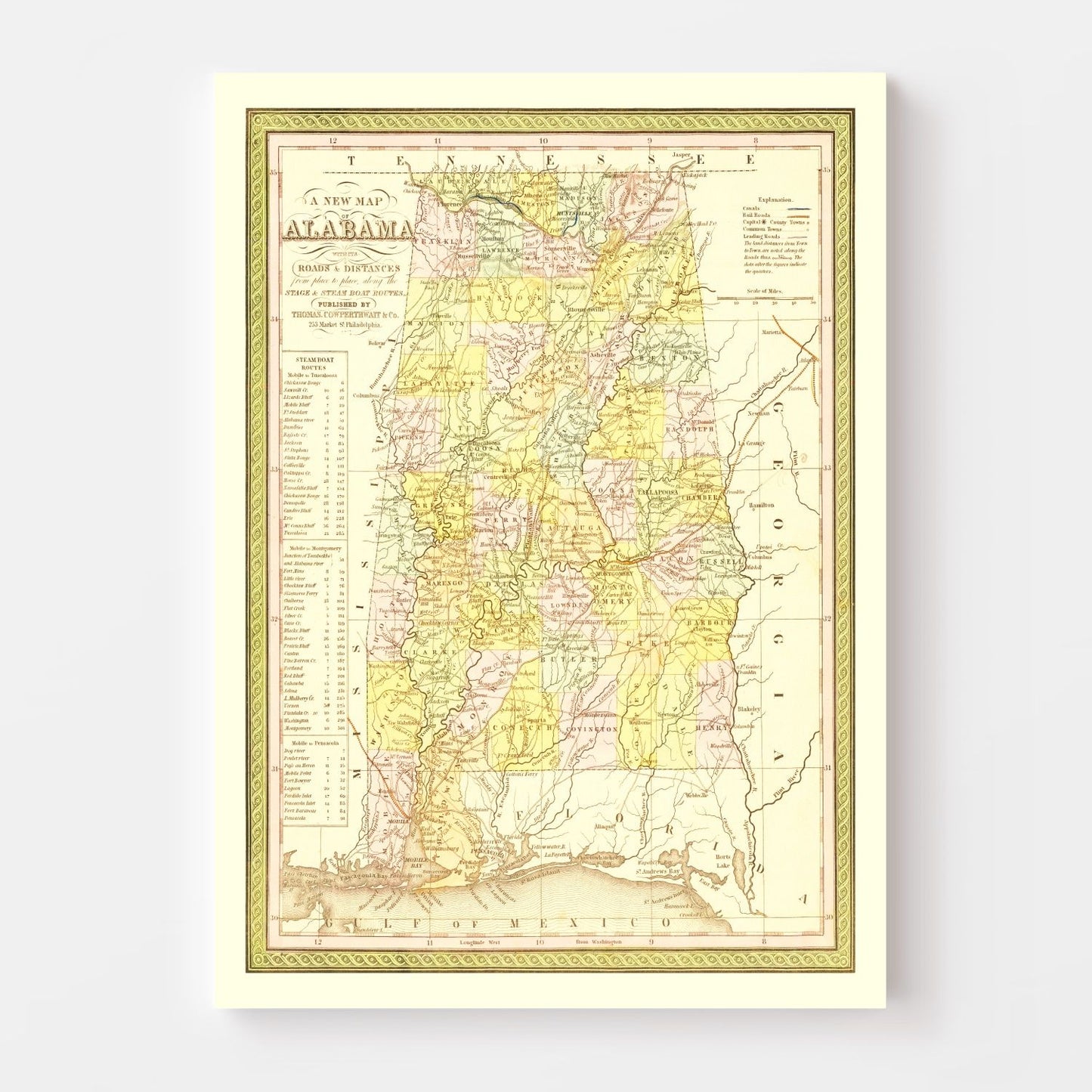 Vintage Map of Alabama 1854