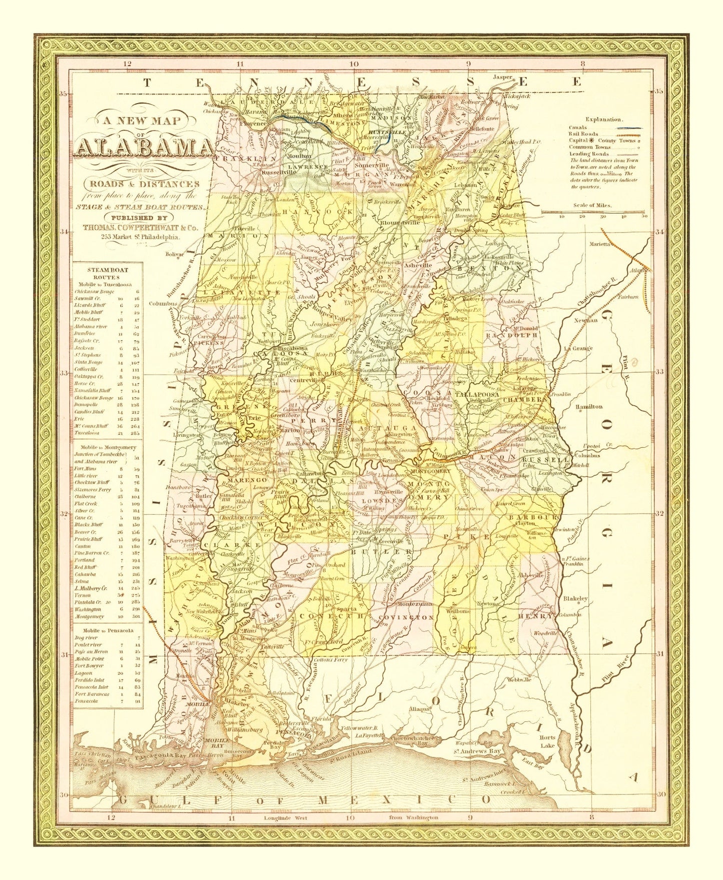 Vintage Map of Alabama 1854