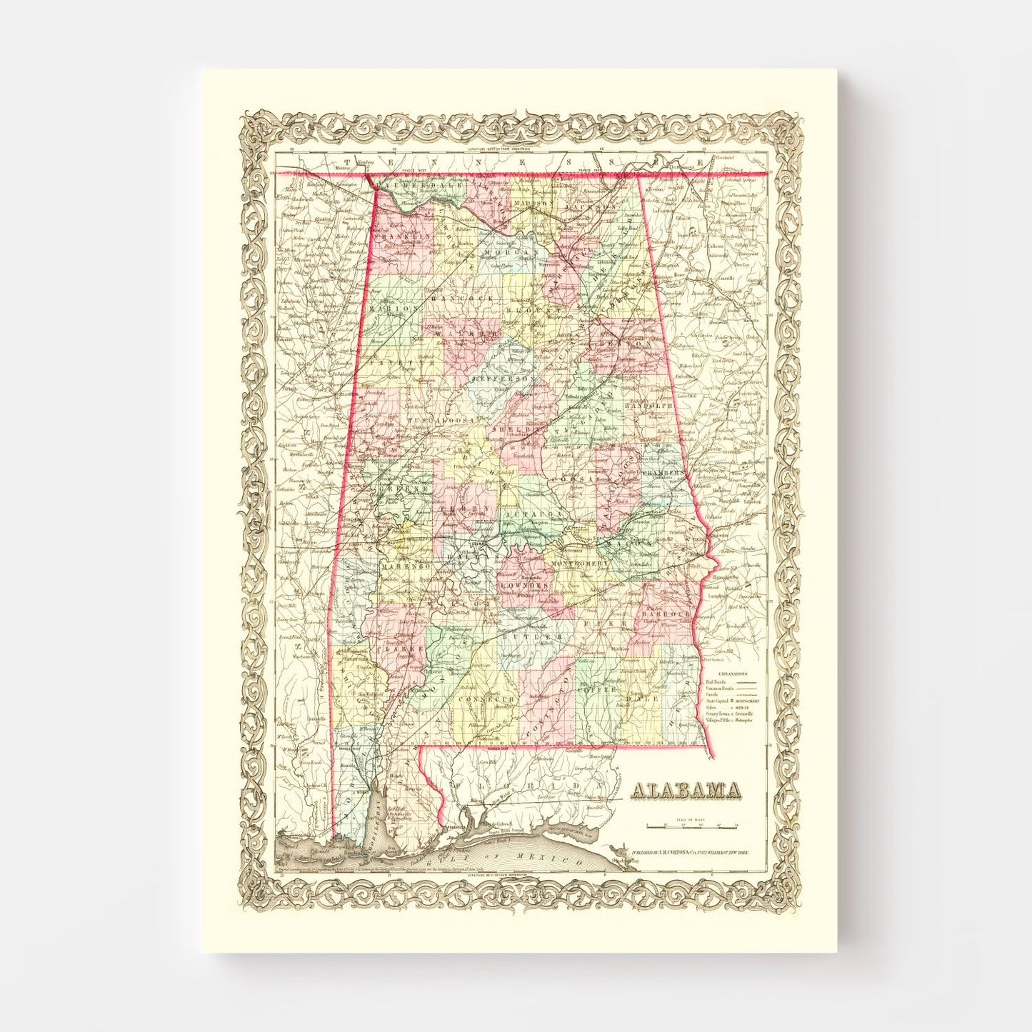 Vintage Map of Alabama 1855