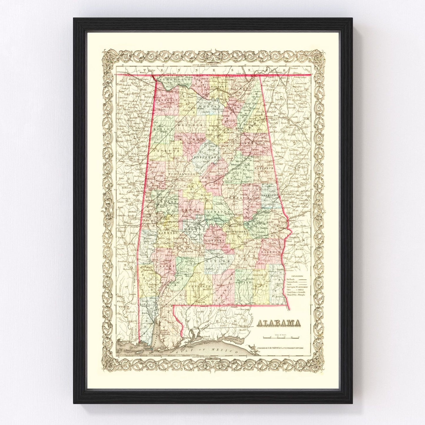 Vintage Map of Alabama 1855