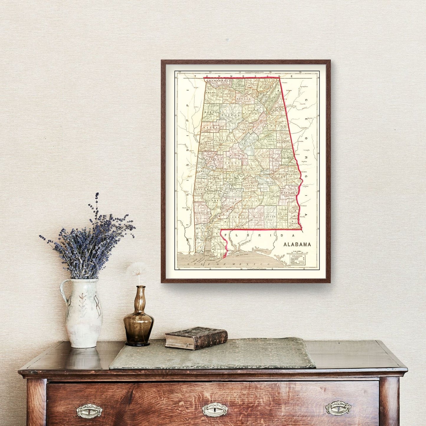 Vintage Map of Alabama 1856
