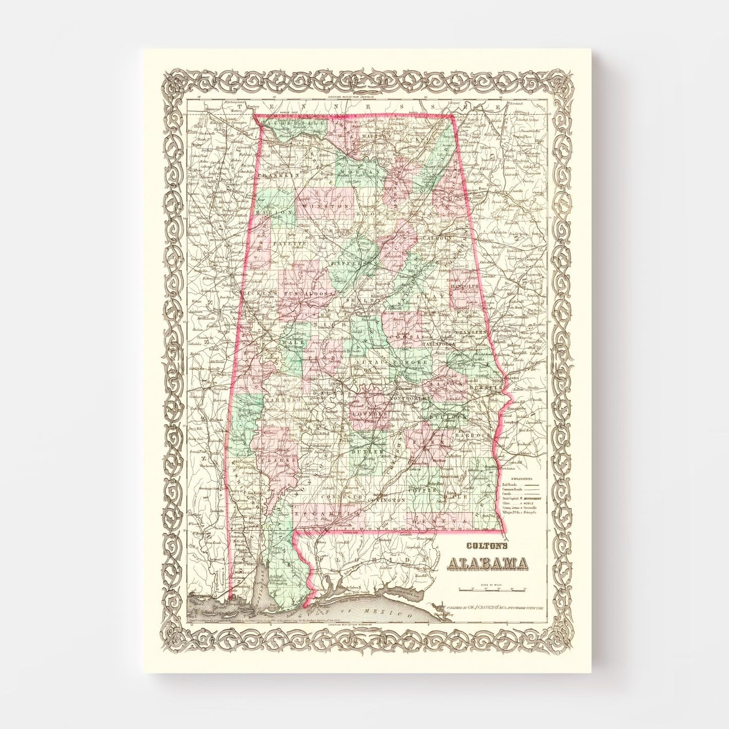 Vintage Map of Alabama 1871