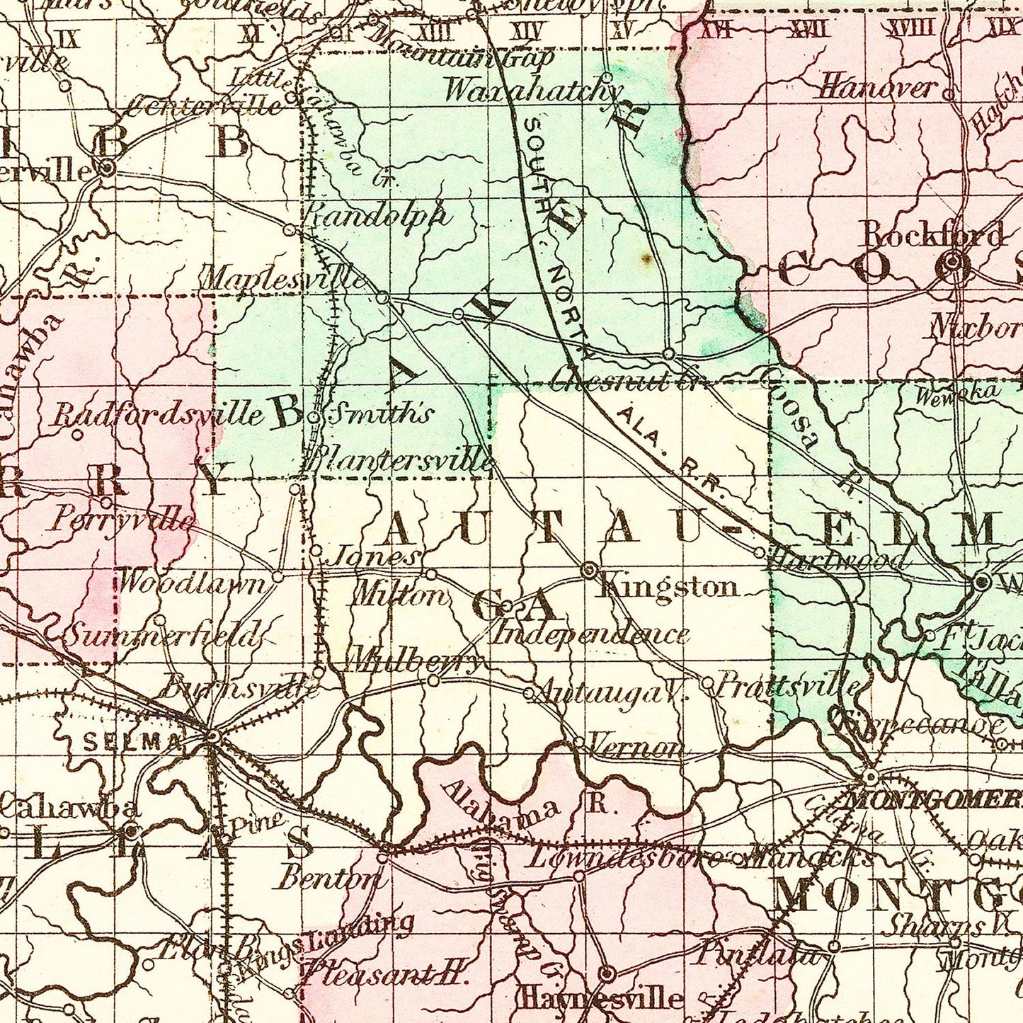 Vintage Map of Alabama 1871