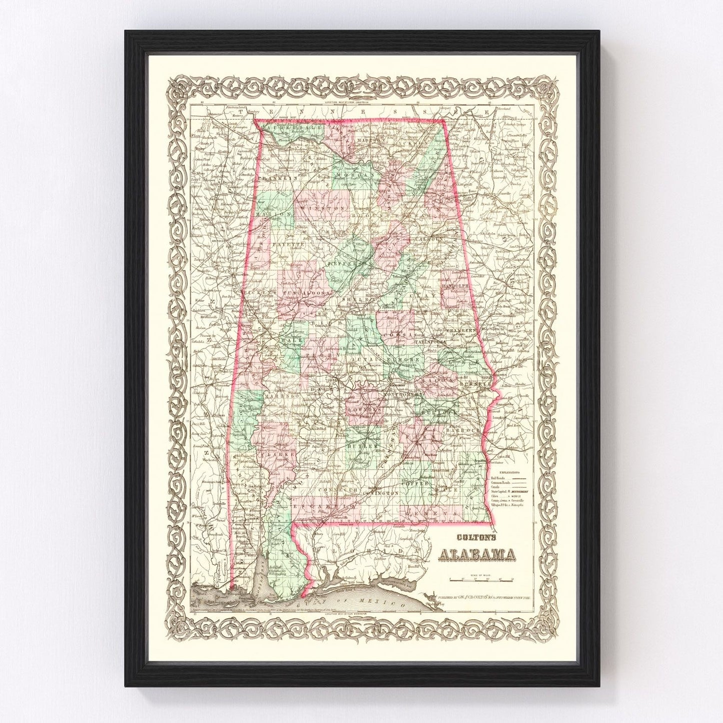 Vintage Map of Alabama 1871