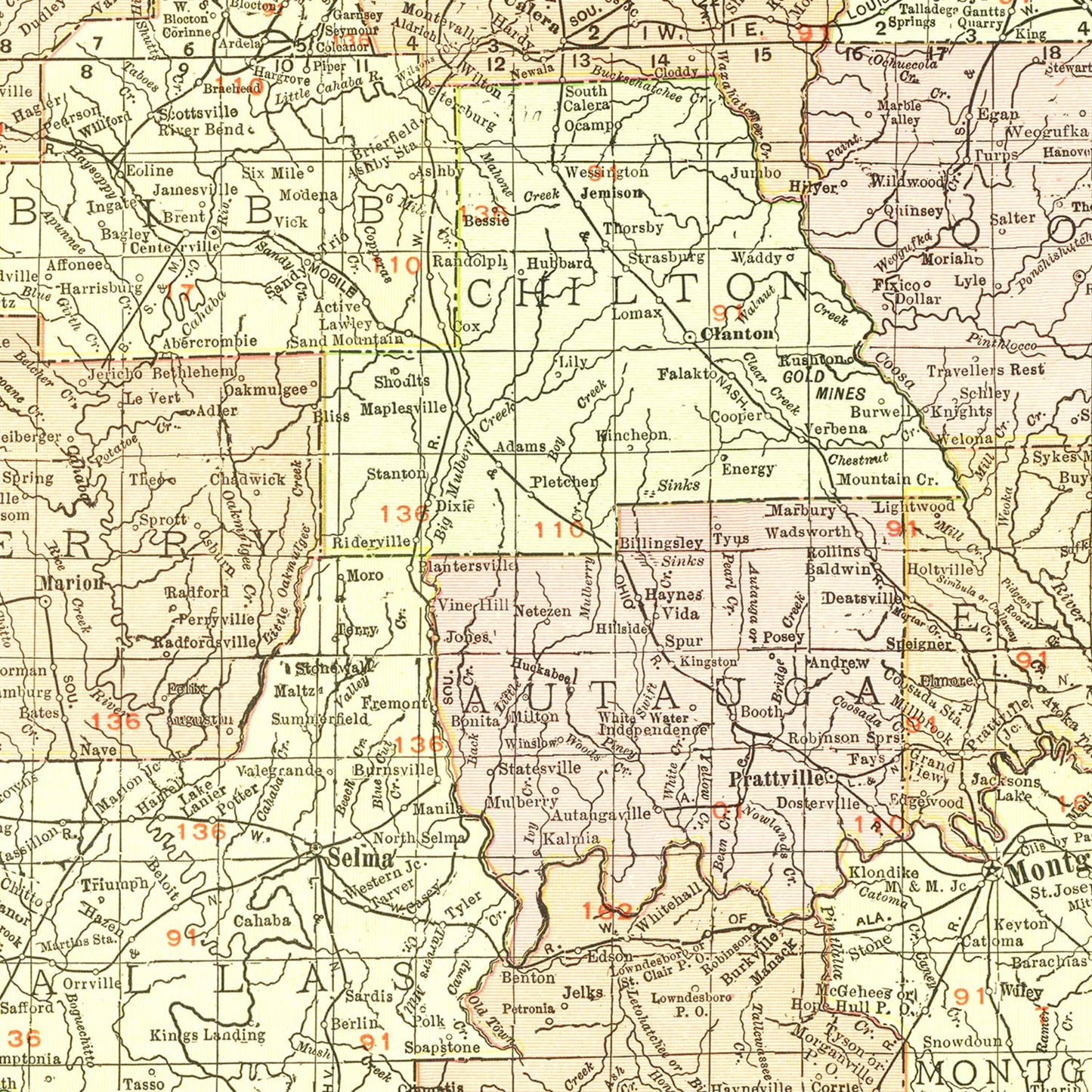 Vintage Map of Alabama 1917