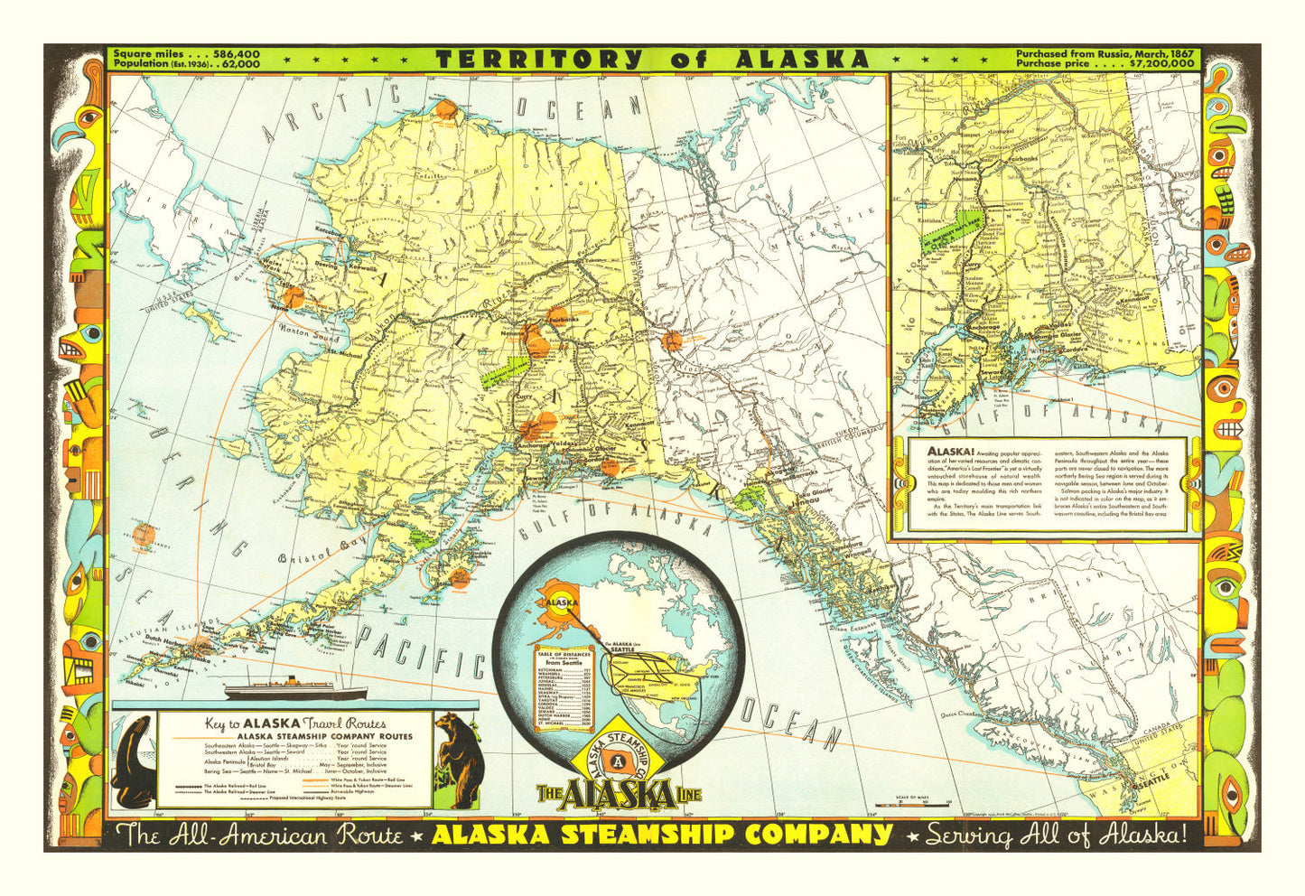 Vintage Map of Alaska 1936